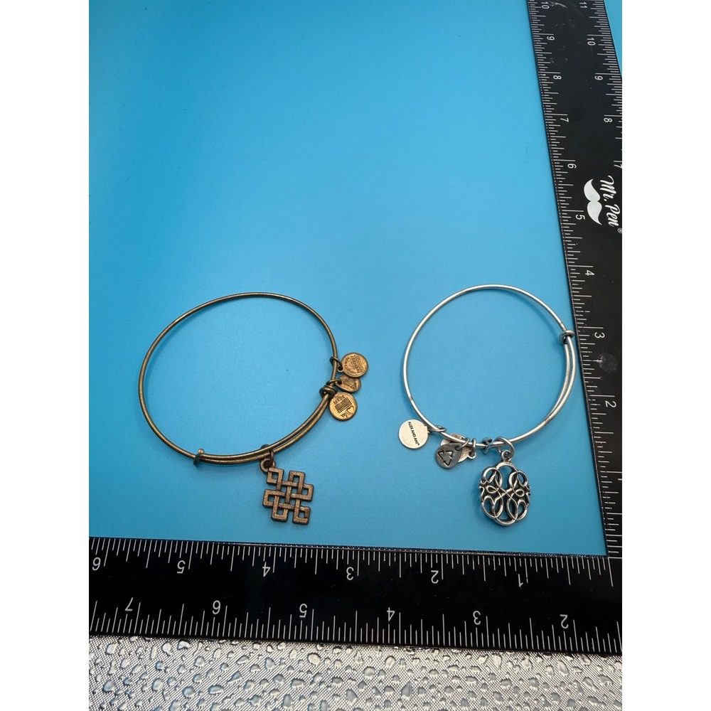 Alex and Ani Bangle Bracelet‎ Set Silver Brass Celtic Endless Knot Charms 2pc